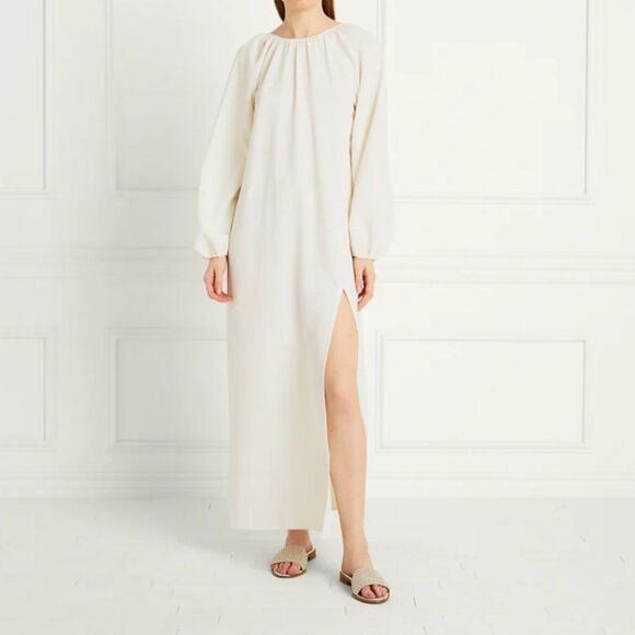 Hill House The Simone Slit Open Back Maxi Dress Coconut Milk Crepe Cream White M - Picture 1 of 13